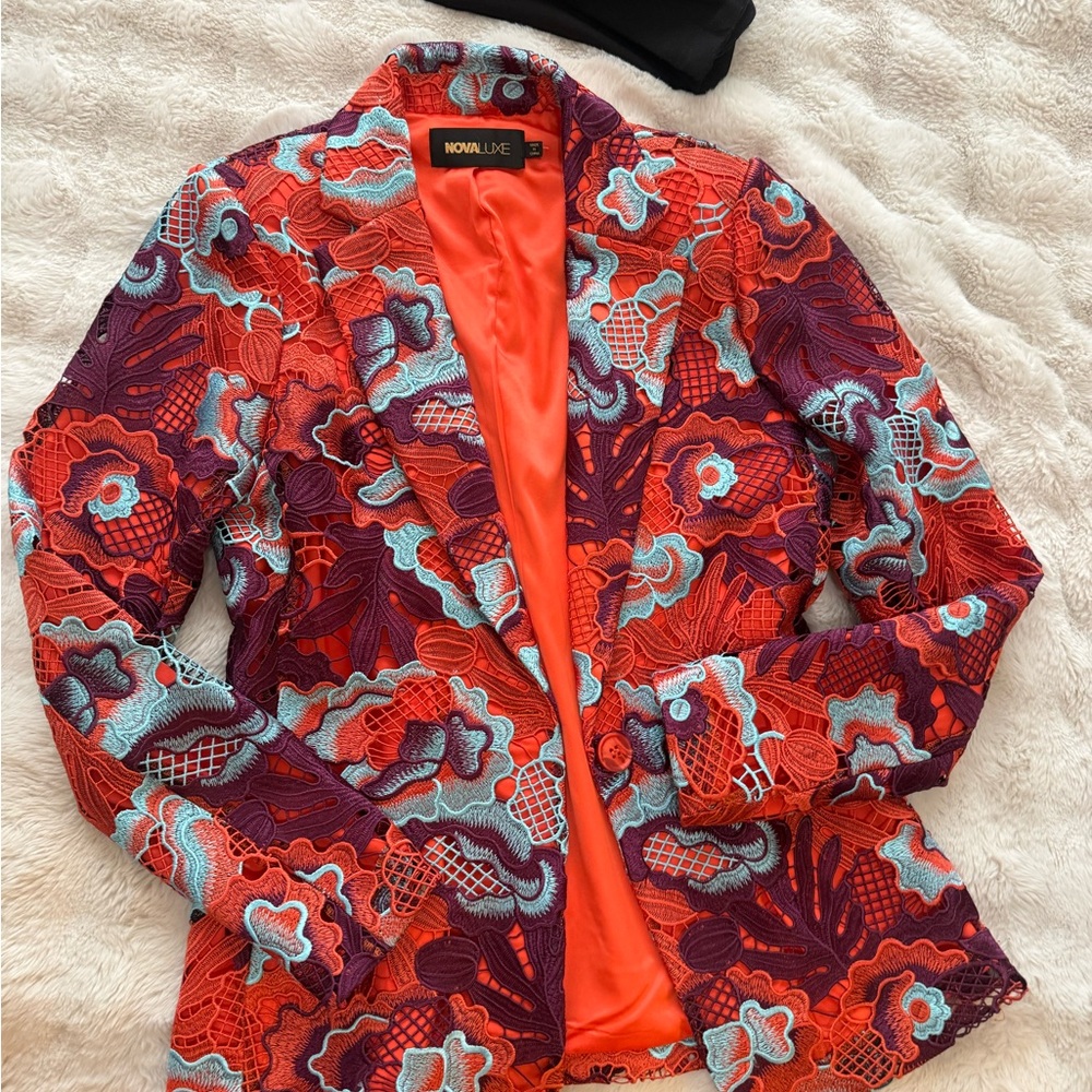 Women's Red Floral Lace Blazer